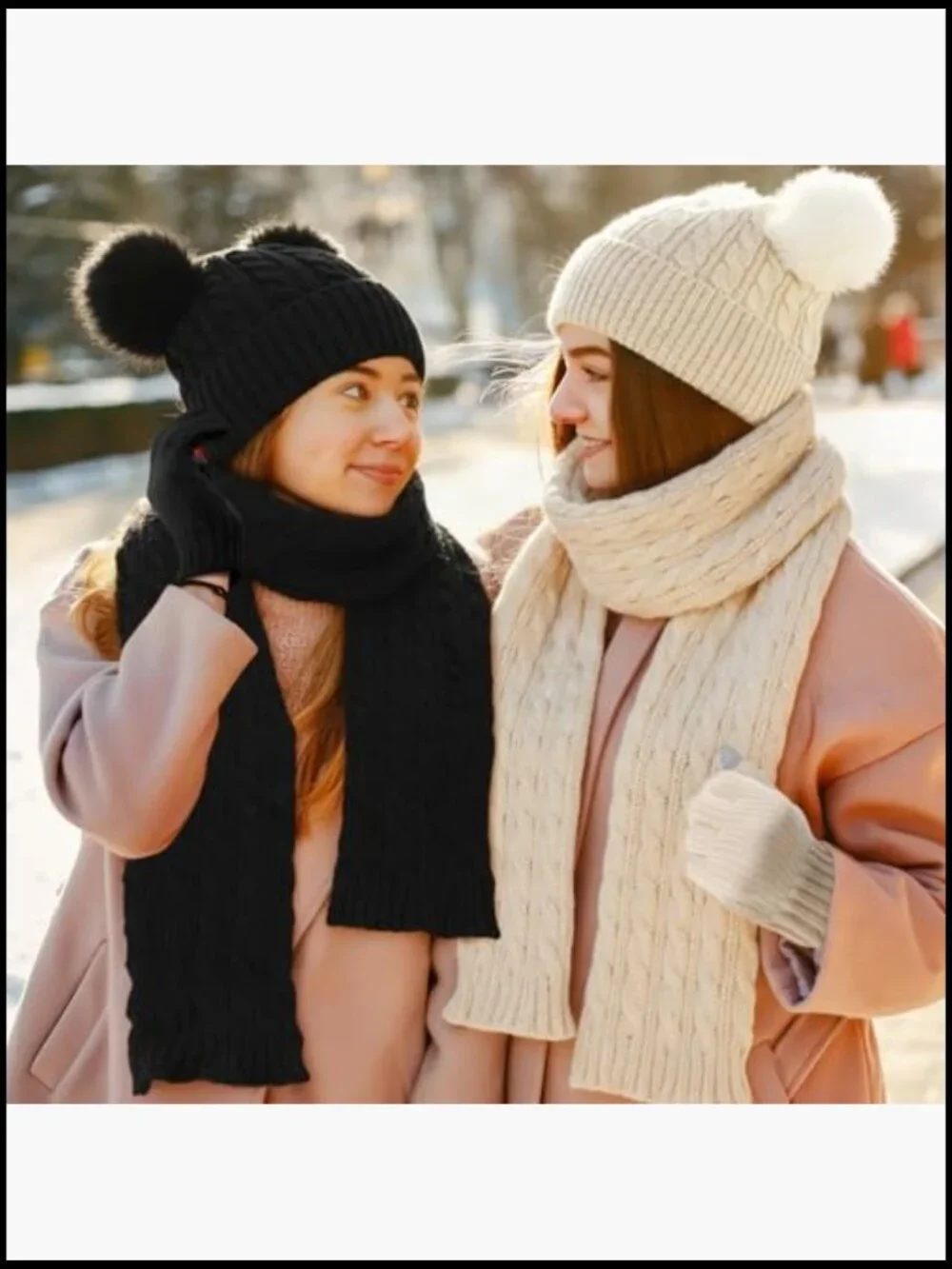 2 Pairs Touchscreen Gloves 2 Beanies 2 Scarves Fleece Winter Set